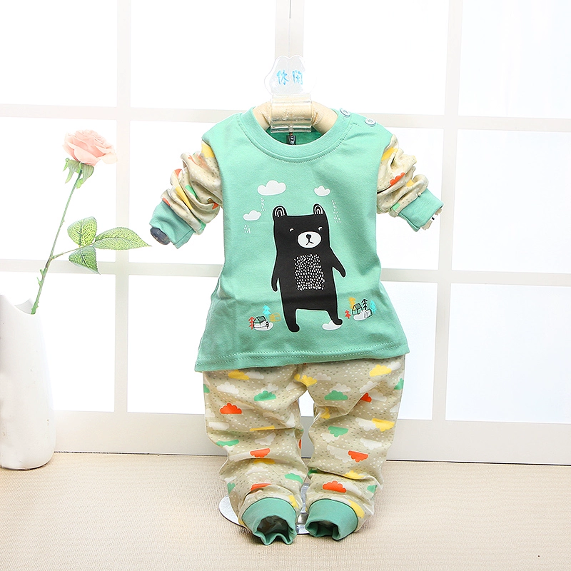 Bộ đồ lót trẻ em cotton vai khóa trẻ em đồ lót nam và nữ quần áo trẻ em mùa thu quần dài mùa xuân và mùa thu mẫu mùa đông 0-2-3 tuổi quần jean bé gái