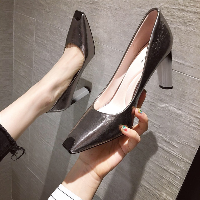 2022 Spring new web Red French style teenage girl High heel Shoe heel Custard Small Fresh Sexy Silver Single Shoe Summer