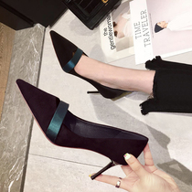 2022 Spring new web Red French style teenage girl high heel heels slim fresher black sexy single shoe summer