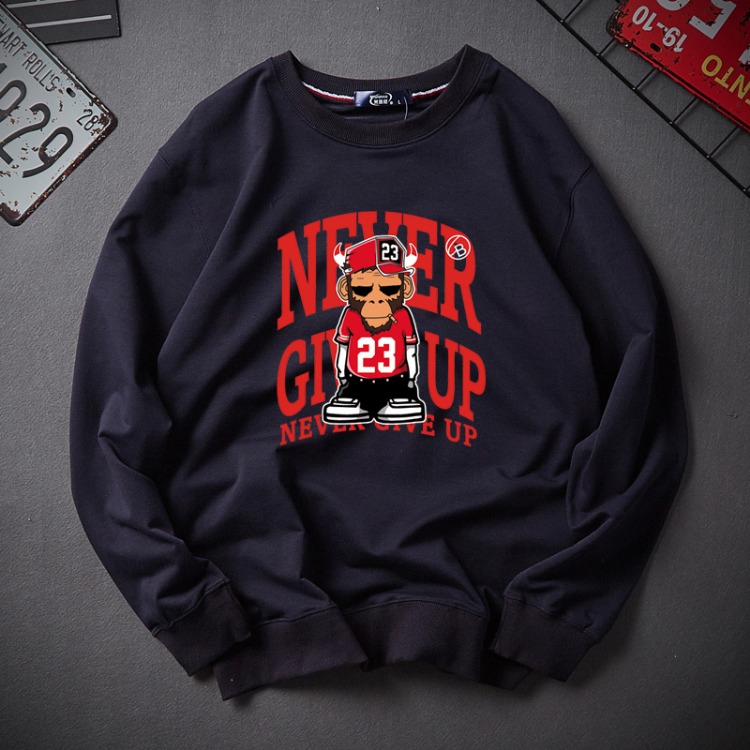 Mùa xuân và mùa thu nam cộng với phân bón XL đầu mỏng áo len cotton cổ tròn dài tay áo thun rộng mỡ áo hoodie dày