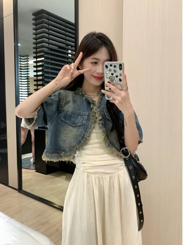 Tassel Short-Sleeved Denim Thin Jacket for Women, Summer Sun Protection Cardigan, Short Top, Casual Jacket for Petite Women Tassel Short-Sleeved Denim Thin Jacket for Women, Summer Sun Protection Cardigan, Short Top, Casual Jacket for Petite Women