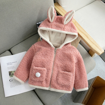 Baby lamb coat winter 2021 new childrens clothing girls foreign style top thick warm winter wear