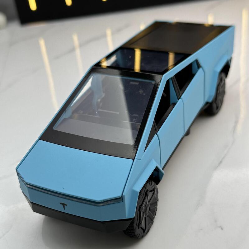 New Haodi Alloy Car Model 1:32 Tesla Pickup Truck Pull-Back 4-Door Opening Sound and Light Toy Car Model