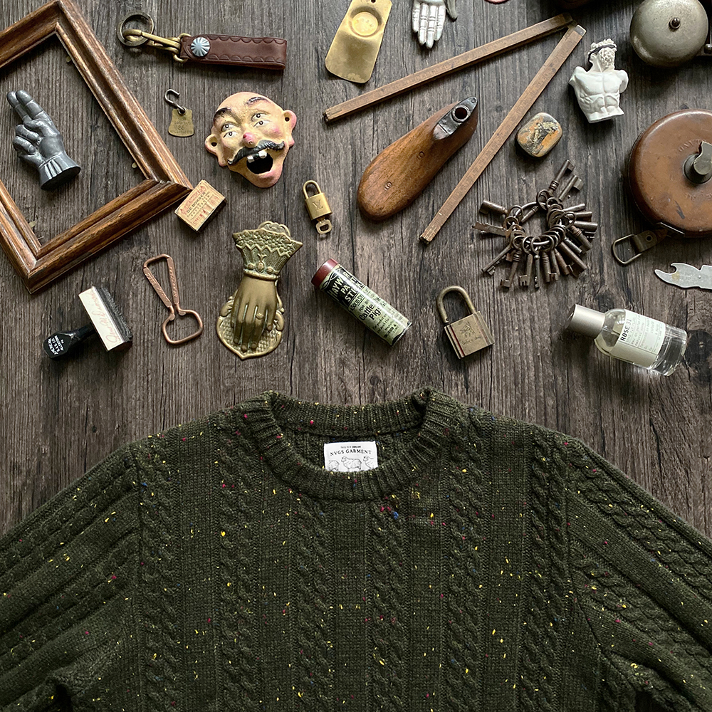 NVGS Dark Green Dot Wool Gansey Irish Pattern Thick Needle round Neck Sweater Classic Vintage Style