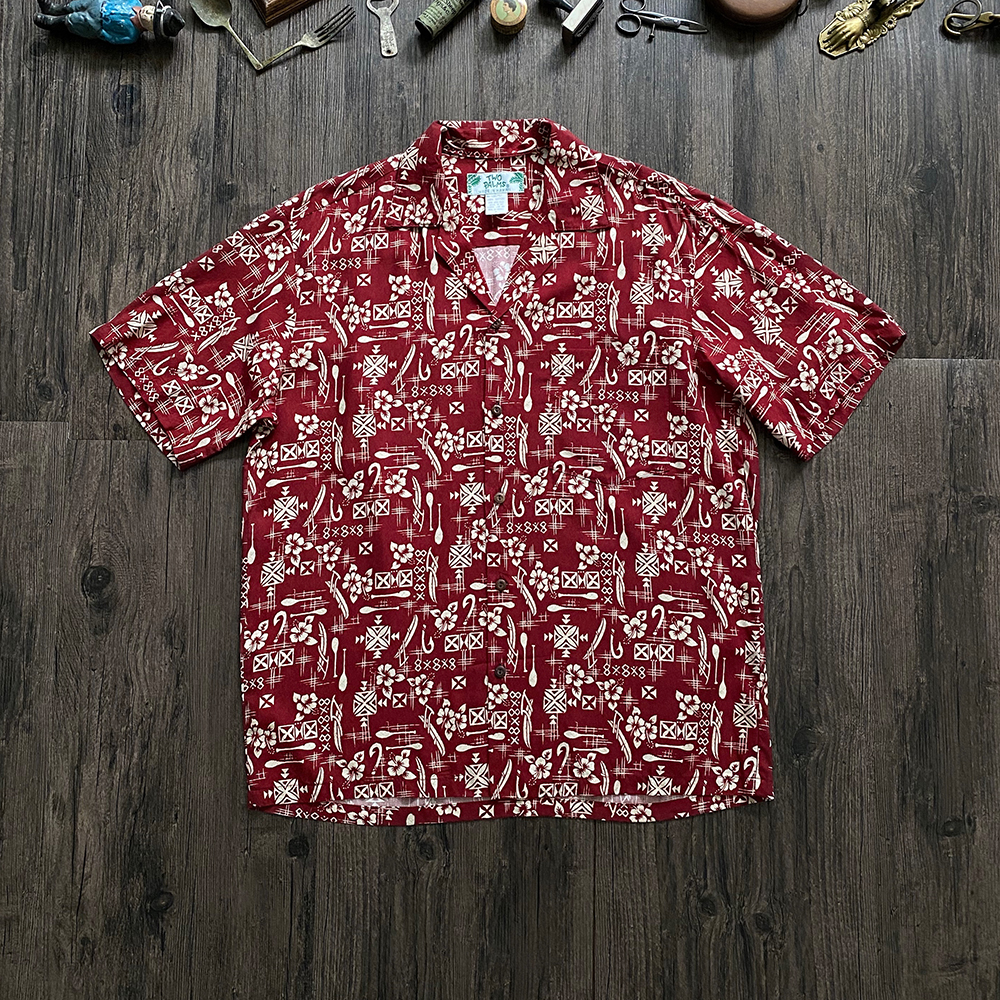 Spot Two Palms American-made crimson paddle print Hawaiian shirt Cuban collar American retro