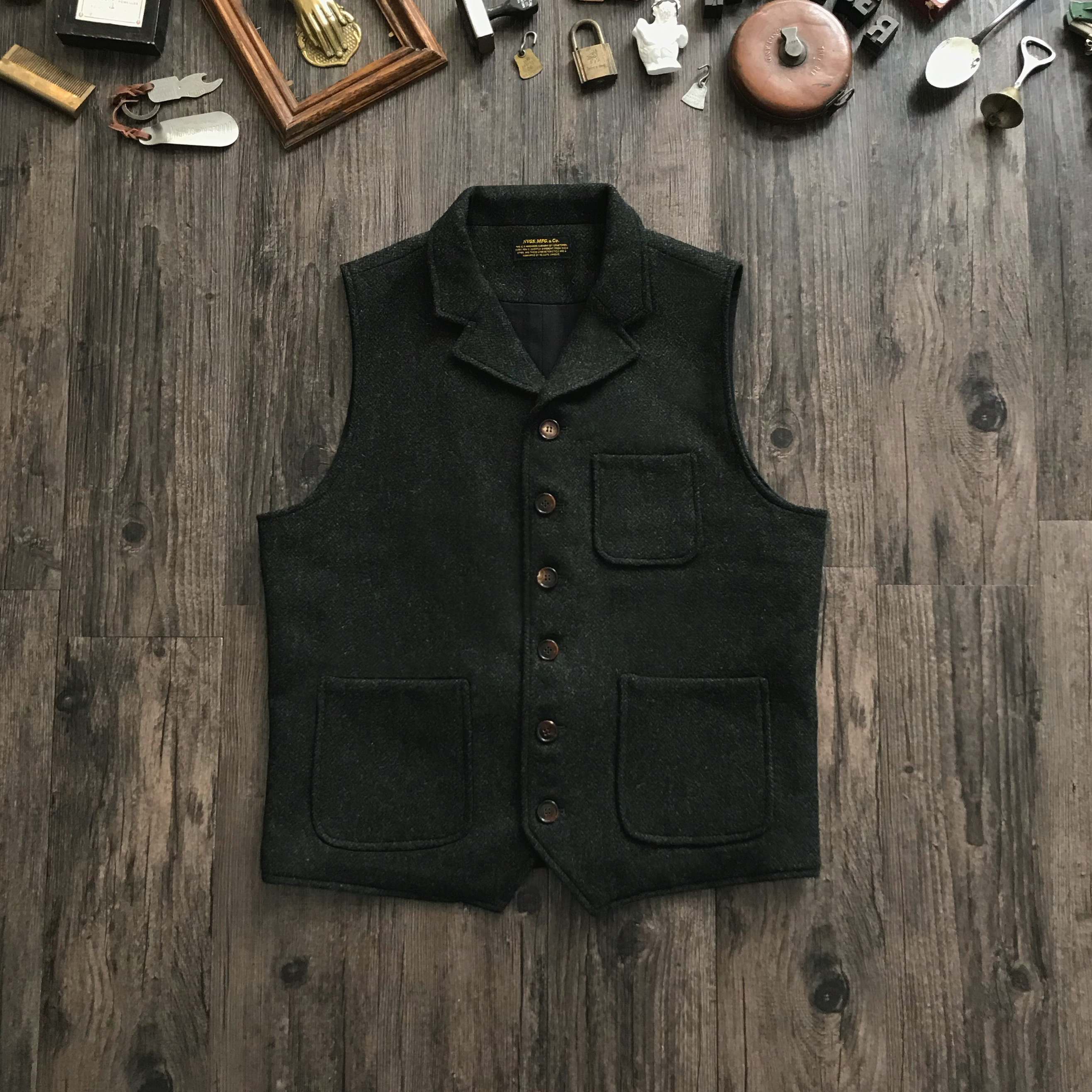 NVGS Tweed ink green wool coarse flowers in small turnover Machia IVY retro style tailoring