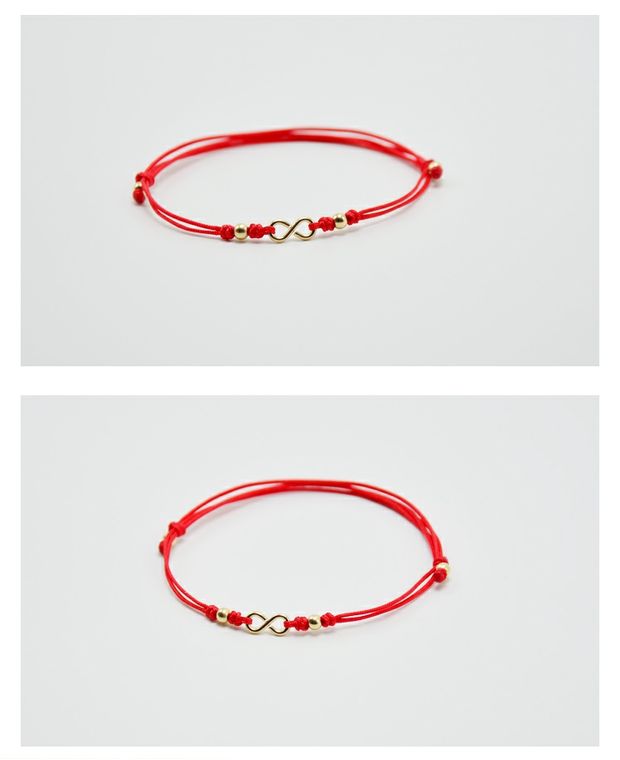 Phiên bản tiếng Hàn đơn giản 14K vàng vô cùng tình yêu đôi vòng tay nữ vòng tay nữ màu đỏ dây thừng chân nam màu đen tay dây sinh viên Sen lắc chân vàng 18k