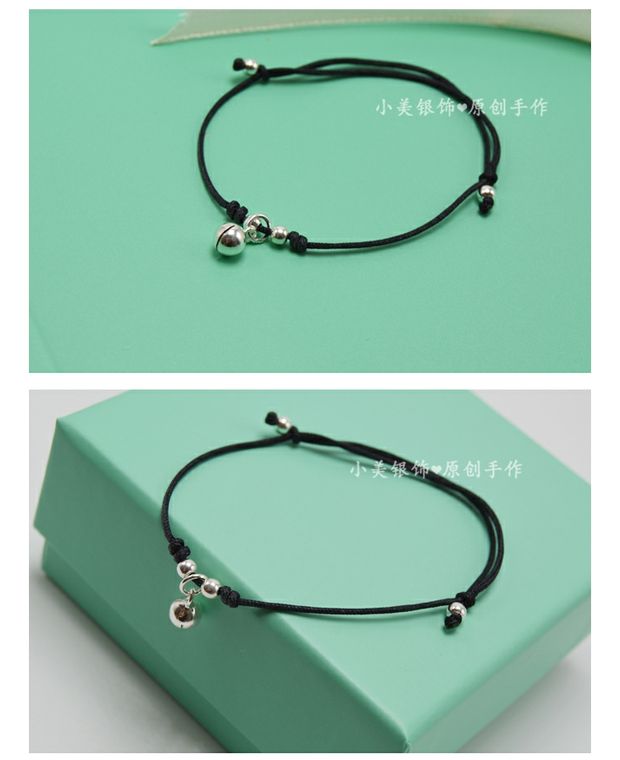 Hàn Quốc S925 sterling bạc chuông dệt tay rất tốt dây màu đen dây đỏ vòng chân vòng tay nữ chân dây bạn gái phụ kiện - Vòng chân cửa hàng phụ kiện