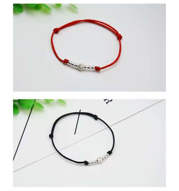 Nhật Bản và Hàn Quốc đơn giản S925 sterling bạc chuyển hạt mịn dây đỏ nữ chân chuỗi vòng tay may mắn đen tay dây sinh viên cặp chân dây các mẫu lắc chân bạc nữ đẹp