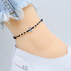 999 sterling silver anklet female bracelet red rope bracelet 2023 new style trendy copper coin black rope couple ຄູ່ຜູ້ຊາຍ