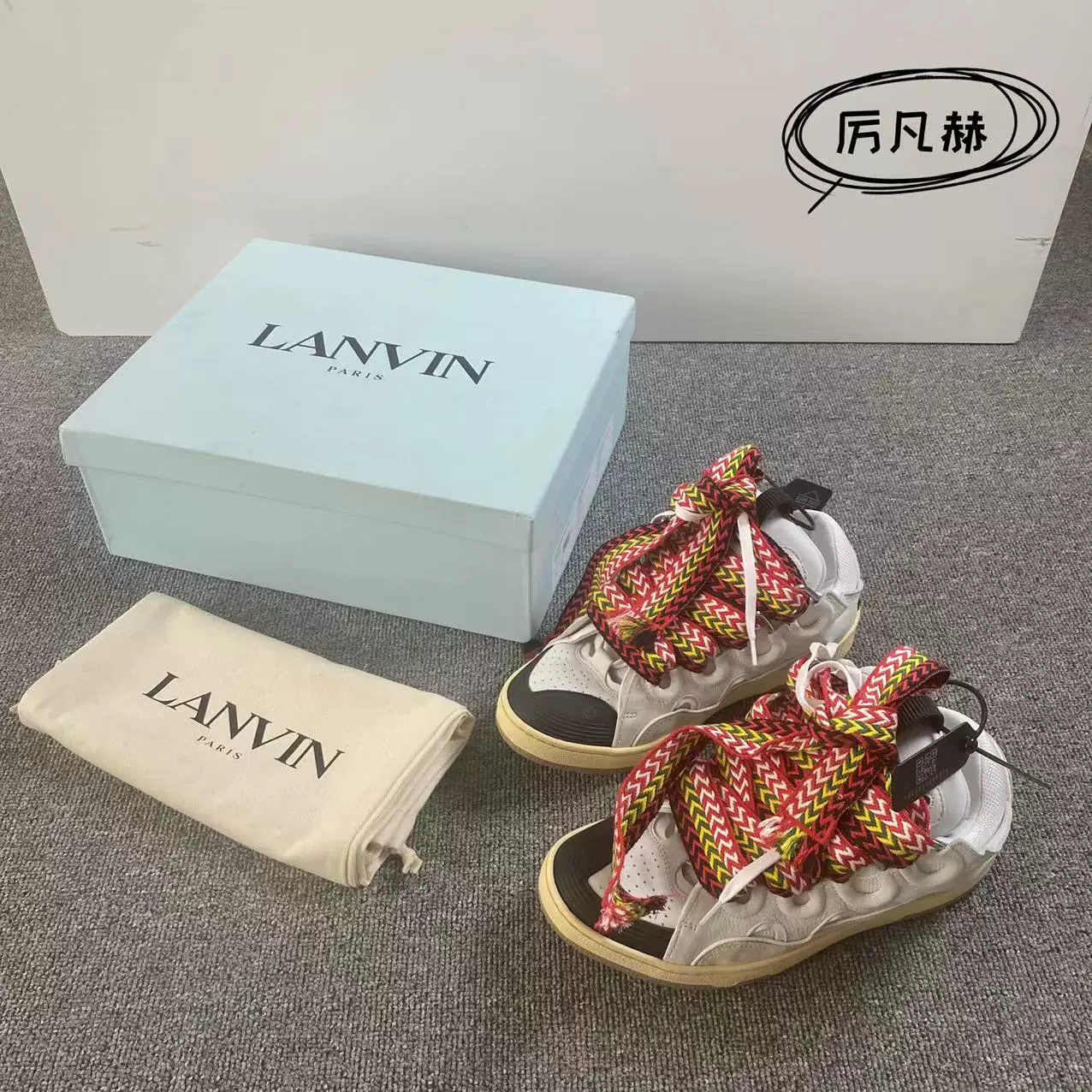 [【】Lanvin/ Curb белый кожаный панельный high-top кроссовки кроссовки]