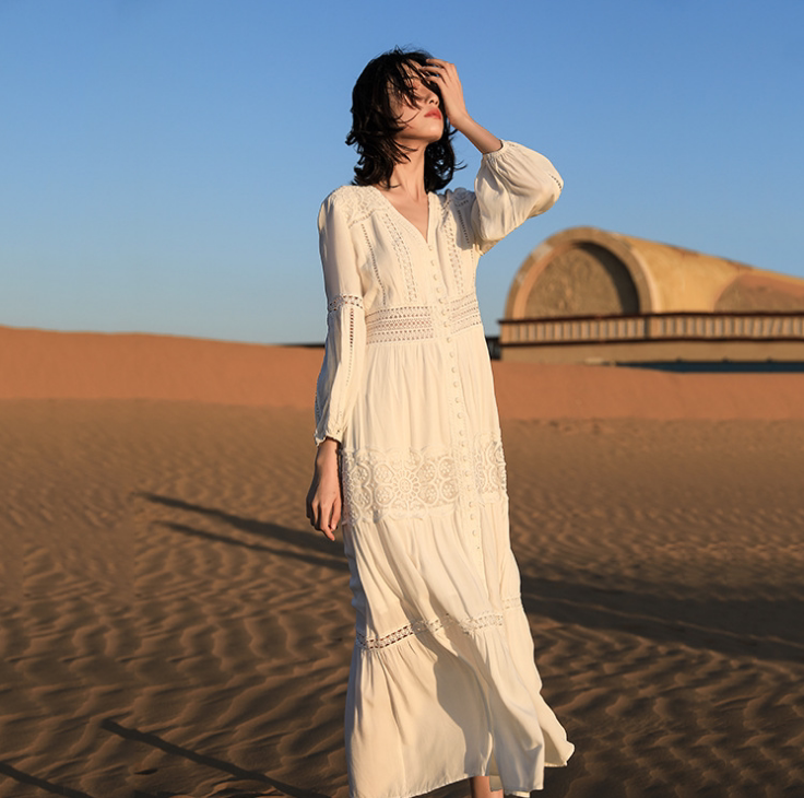 White Fairy Dress Yunnan Travel Wear Seaside Vacation Tibet Qinghai Lake Desert Photo Slimming Look Beach Dress