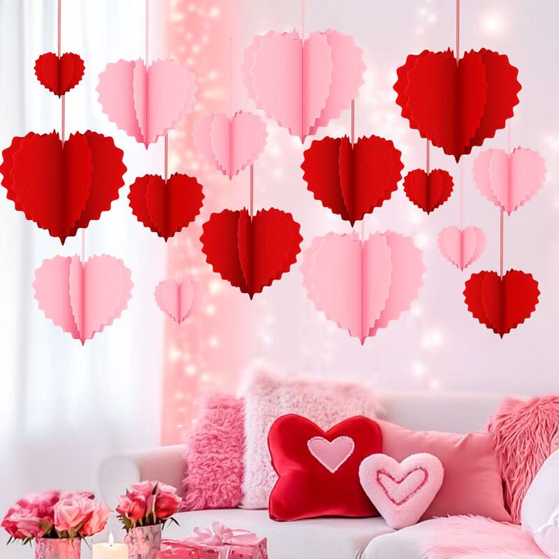 Valentine's Day 3D Heart-Shaped Hanging Decorations Wedding Party Decoration Anniversary Heart-Shaped Hanging Ornaments