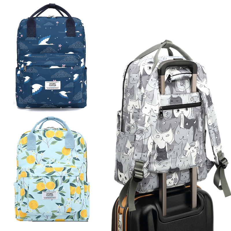 Han Edition Waterproof Printed Double Shoulder Bag Casual Backpack Female Campus Junior High School Middle School Students Bag Men's Sleeve Pull Rod Computer Bag-Taobao