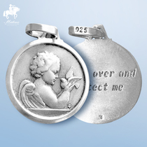 French S925 pure silver solid relief small angels and white dove lettering look at me guarding me male and female small pendant
