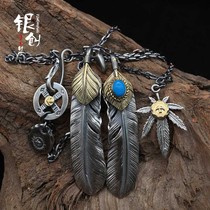 Takahashi goros feather pendant sweater chain Yu Wenle trend Joker 925 Sterling Silver Men and Women Couple Chain
