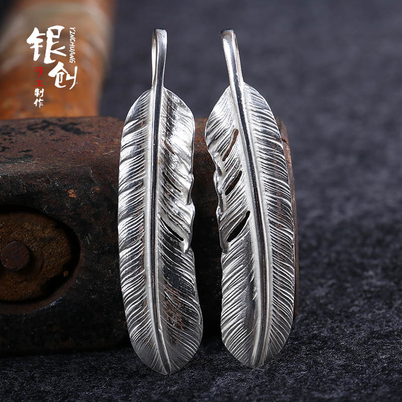 Japan High Bridge Goros Goros Feather Necklace Pendant 925 pure silver male female hiphop silver decoration Yu Wenle