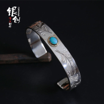 Bracelet flat chudijian Takahashi s925 sterling silver handmade mens female opening retro locomotive