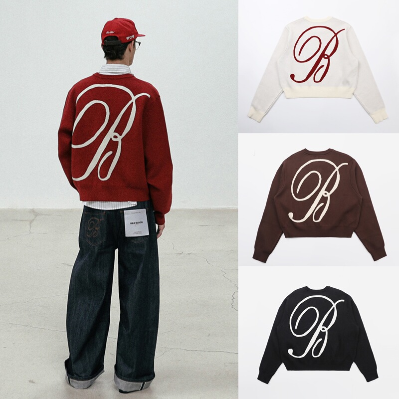 Badblood Simple Letter Jacquard Round Neck Loose Sweater Women's American Retro Loose Niche Top Autumn and Winter