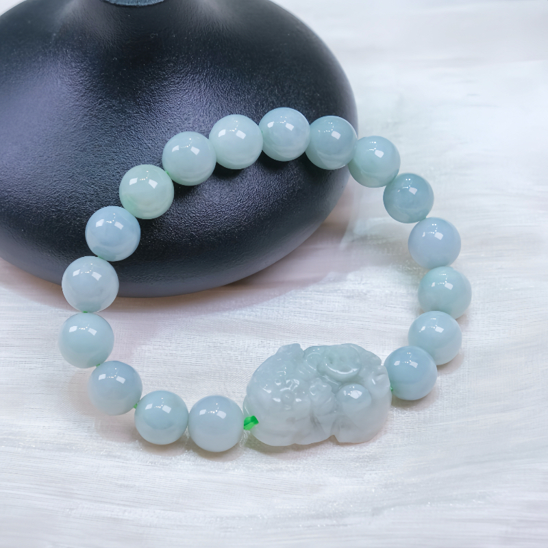 Myanmar Natural A-Grade Jadeite Pixiu Bracelet for Men and Women, Jade Bracelet in Fruit Green Color, Wealth-Attracting Jewelry, 10mm with Certificate