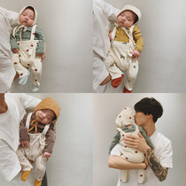 Yuner mother baby spring and autumn baby one-legged jumpsuit with foot back belt pants baby newborn conjoined pants