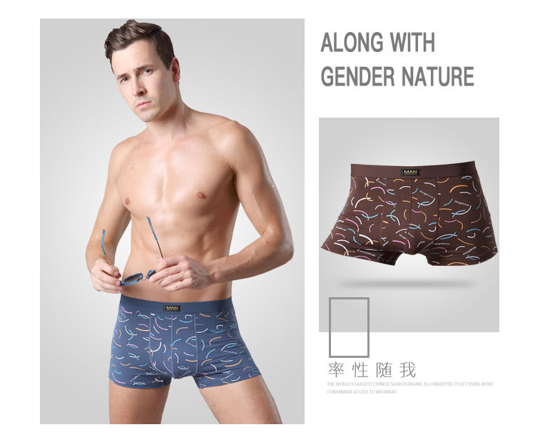 Quần lót nam modal in họa tiết boxer chữ U kích thước lớn eo gợi cảm thoáng khí cộng với vớ cotton quà tặng quần sịp lưới