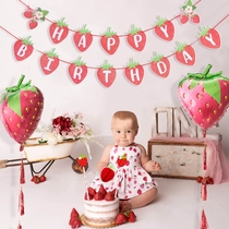 Party layout childrens happy birthday letter string strawberry pull flag paper flower decoration supplies party banner hanging ornaments