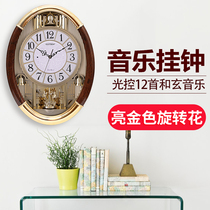 Golden Treasure European wall clock Living room study Retro decoration Atmospheric music whole point timekeeping Classic clock hanging watch