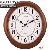 Golden Treasure solid wood wall clock living room elliptical mute European Retro luxury American Chinese Quartz watch