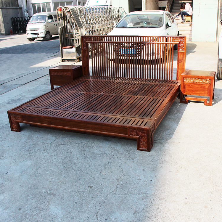 Nội thất phòng ngủ đôi mới của Trung Quốc Giường cưới bằng gỗ hồng mộc Hedgekey 榆木 京 典 瓷 苏 - Bộ đồ nội thất đồ nội thất thông minh