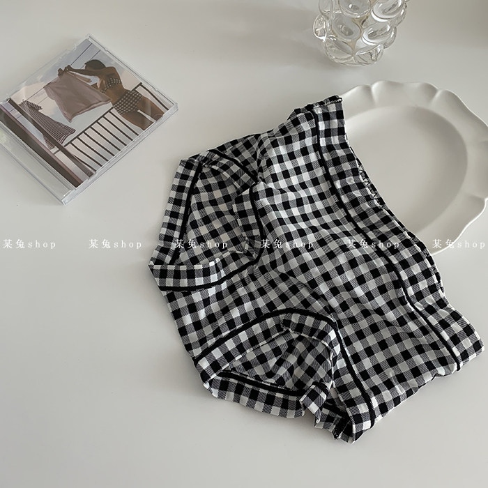 Lukewarm Wind Black-and-white Plaid Ice Silk Flat Corner Mid-Waist Teenage Girl Ins Air-cooled Color Ensemble Bag Hip Knickers Milk Silk Thin