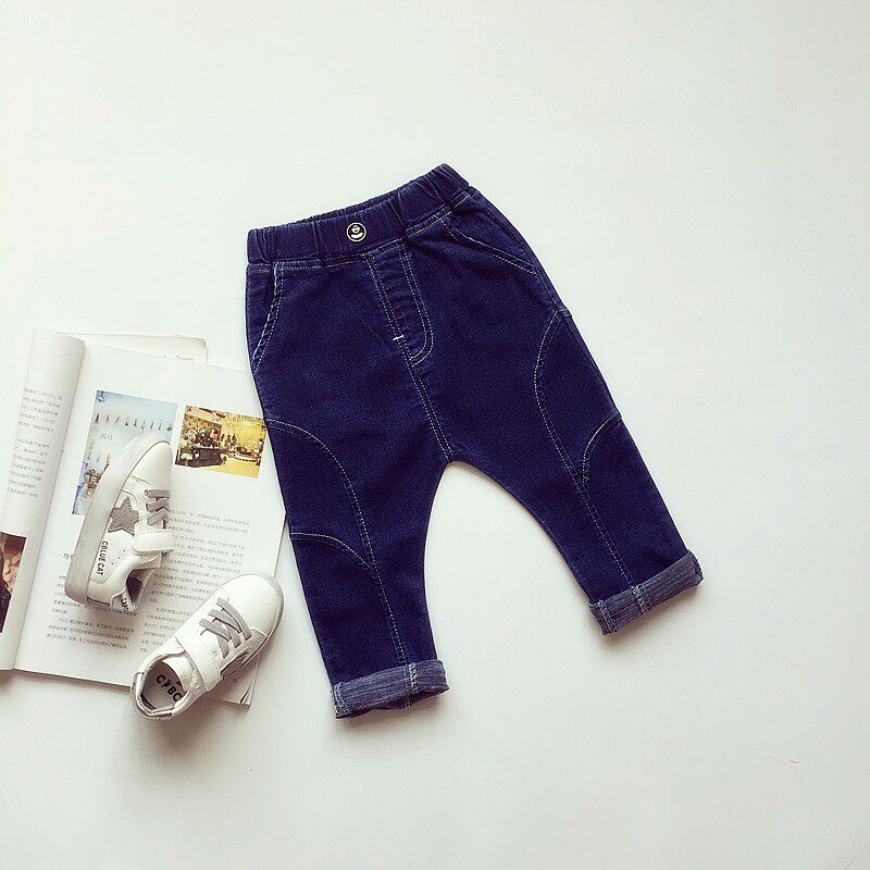 Baby boy in male and female children pure color full code with open range elastic soft jeans long pants large PP pants long pants