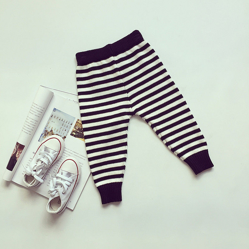 Boys and girls, children, children, casual loose black and white striped woolen knitted pants, trousers, children's clothing, pants, pants