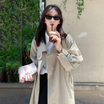High-quality windbreaker coat womens 2022 new spring and autumn coat small medium and long khaki Hepburn style