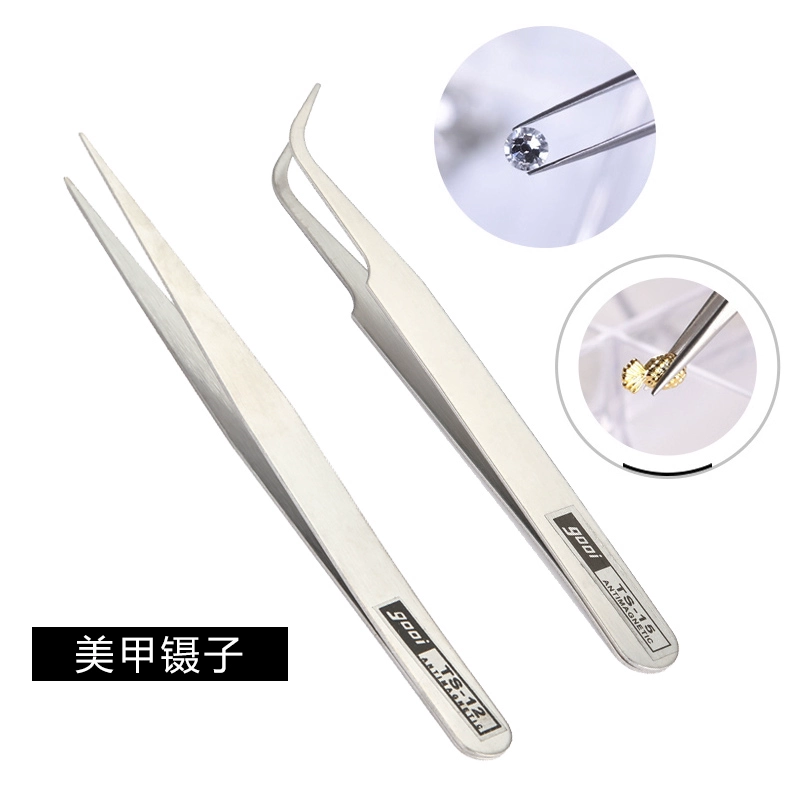 Nghệ thuật móng tay Nhíp thẳng khuỷu tay Thiết bị nhặt kim cương Dụng cụ làm móng nghệ thuật Sticker - Công cụ Nail
