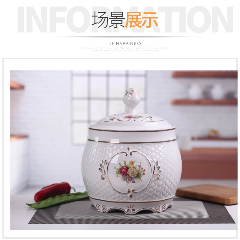 Jingdezhen ceramic barrel ricer box and multi - functional with cover household insect moistureproof and large capacity storage cylinder seal