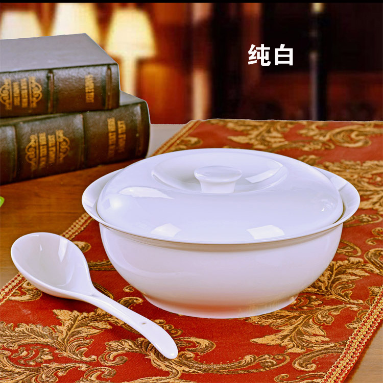 Jingdezhen 9 inches with cover round ceramic soup pot pot ceramic tableware creative large - sized domestic large bowl of soup bowl