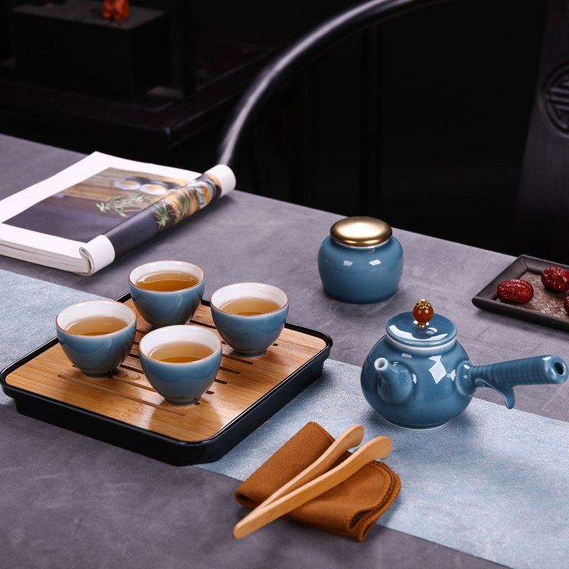 Kung fu tea set jingdezhen ceramic household teapot teacup portable travel a shadow of a complete set of green tea set