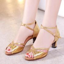 Examples of Belle Latin dance shoes womens medium-heeled soft-soled dance shoes summer square dance shoes adult dance shoes square dance