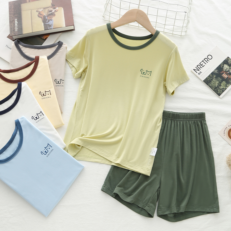 [Comfortable and Breathable] Children's Modal Set Boys' Pajamas Boys' Air Conditioning Clothing Casual Sports Teenagers Thin