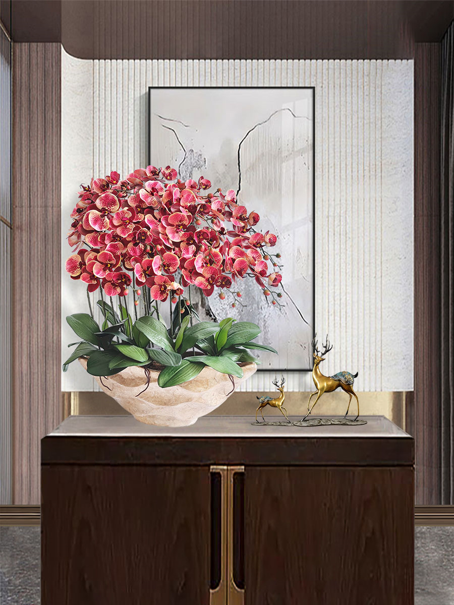Hejia simulation Phalaenopsis shell boat set fake flower decoration modern luxury style Nordic living room TV cabinet decoration