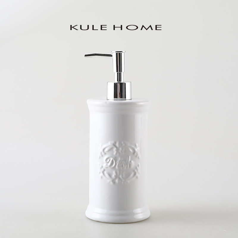 Kule Home Ceramic Hand Sanitizer Bottle Lotion Dispenser Empty Bottle Refillable Bottle Press Bottle Light Luxury Bathroom Hotel