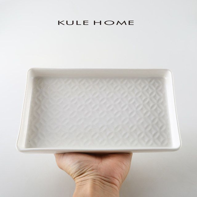 KULEHOME ceramic tray plate long plate creative tableware home snack long plate dinner plate ຖາດສີ່ຫລ່ຽມ