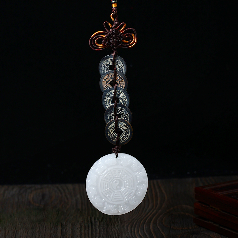 Guanyin inspiration Yuming Mantra White Jade Five Emperors Six Emperors Ancient money pendant Lingyuan Xiang Ange Hanging Deli Pendant