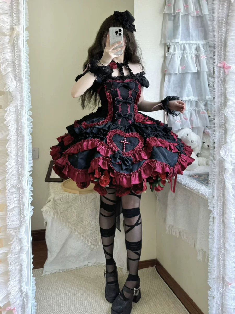 Платье Lolita jsk, оригинал, кружево и банты, пастельные и чёрные варианты, размеры S–XL и one size
