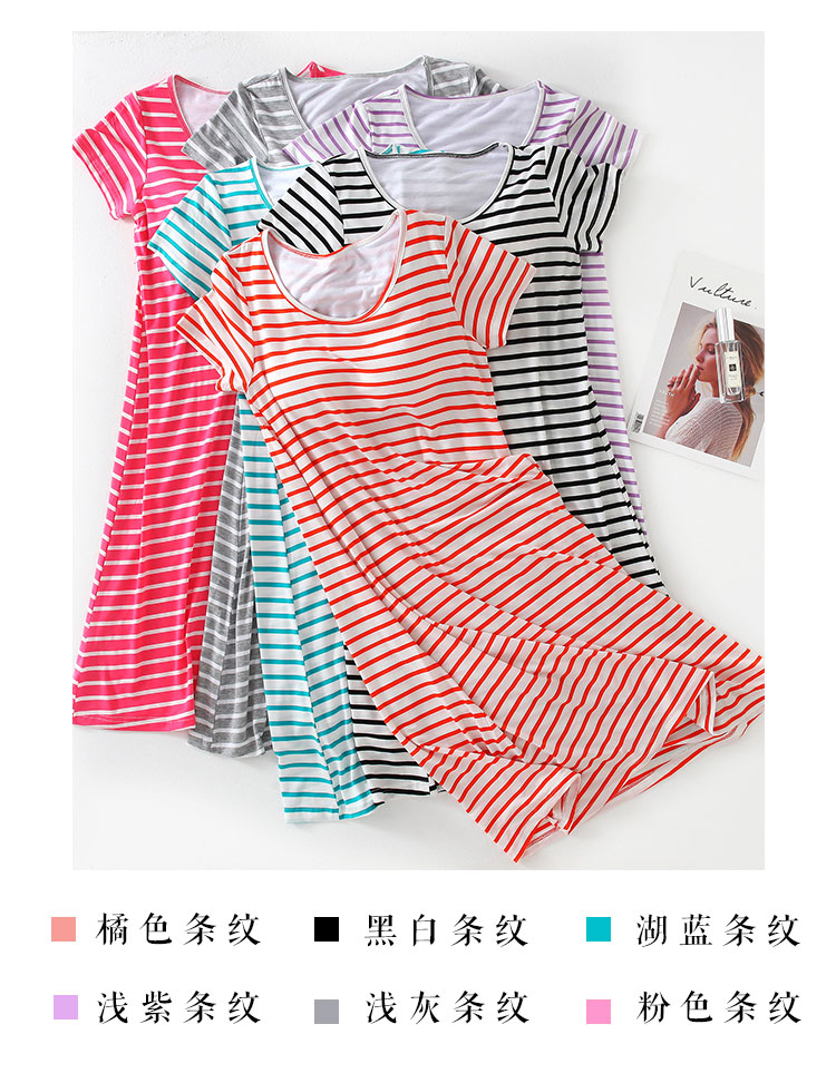 Phương thức với ngực pad nightdress áo ngực cup một kích thước lớn ngắn tay bông một mảnh đồ ngủ phụ nữ mùa hè mặc