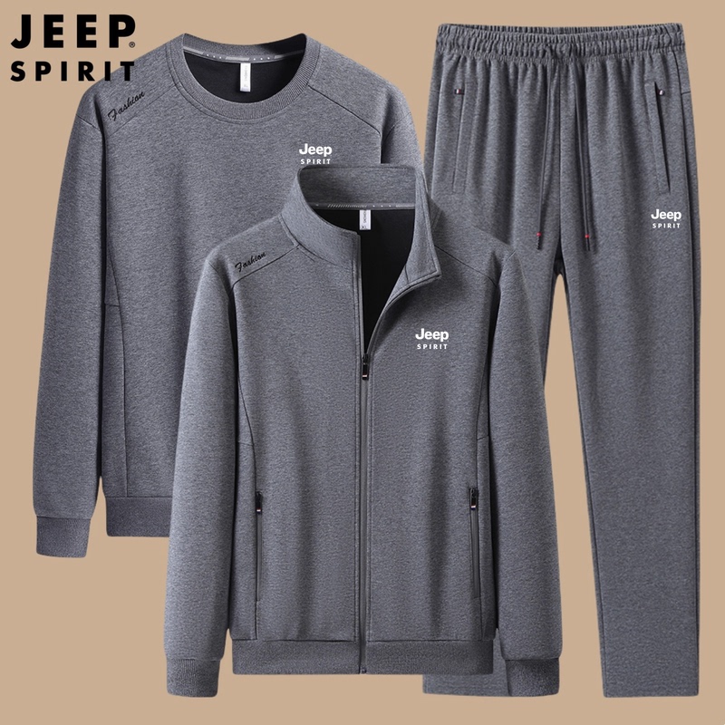Jeep Jeep Dad Spring and Autumn Suit Men's Spring Sweatshirt Casual Sportswear 2026 Model Middle-Aged and Elderly Three-Piece Set