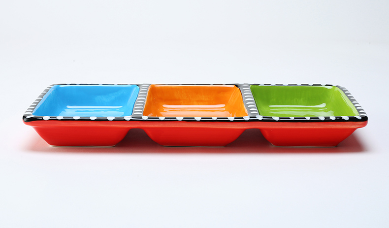 Creative household ceramics tableware frame plate three separate Creative dessert platter particulary if meal rectangle 0