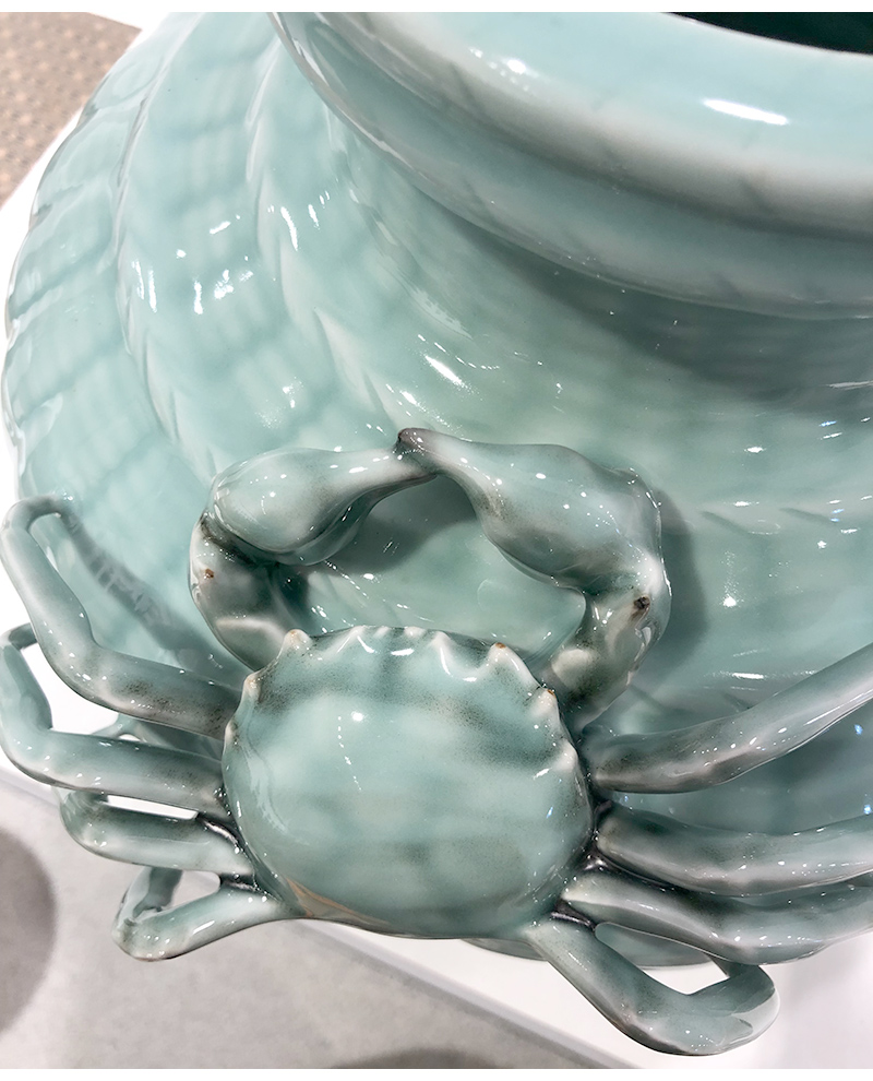 Yixing celadon porcelain home decoration flower implement sitting room place flower vase study stippling crab basket statute