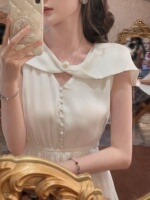 JUNS brother white pearlescent moon skirt summer tencel French retro high-end lady style sleeveless dress